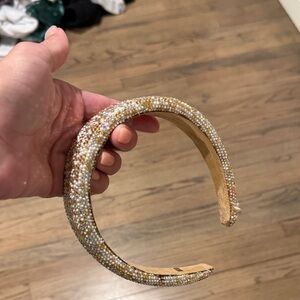 Sparkling Gold and White Beaded Headband